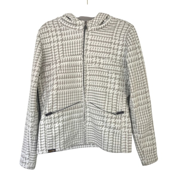 Burton Tops - Burton Houndstooth Full Zip Hoodie Ski Jacket Women's Size‎ Medium Grey White